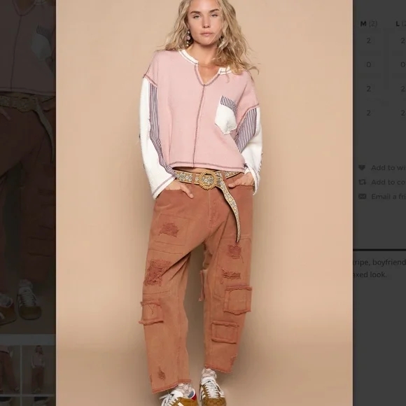 POL “ Dani 2“ POL Loose Fit Boyfriend Cropped Pant with Distress Detail 60